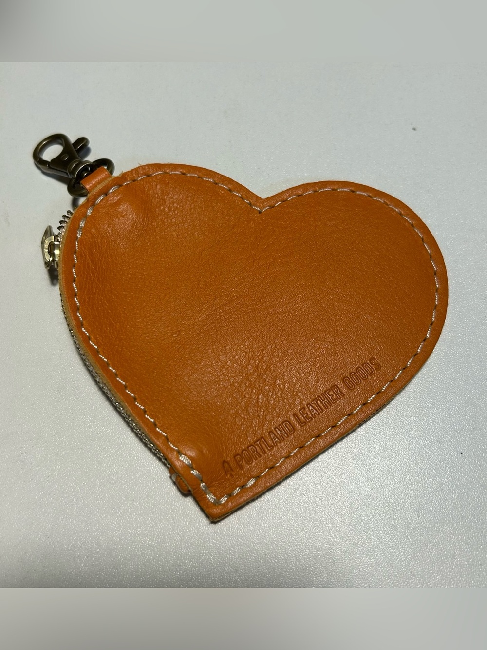 Portland Leather Goods Heart Pouch Key Chain Coin Purse Brown Bag Charm